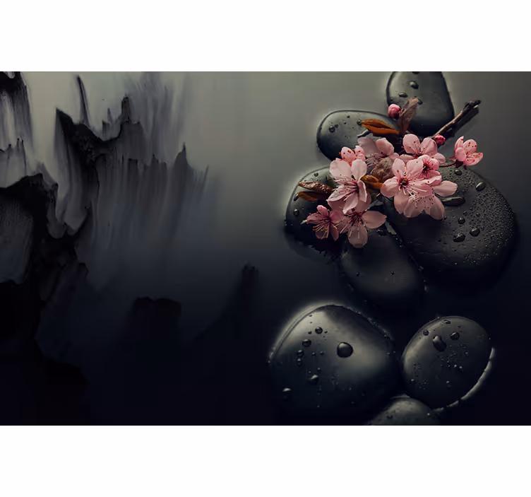 Raambekleding badkamer elegante bloemen zen stenen - TenStickers