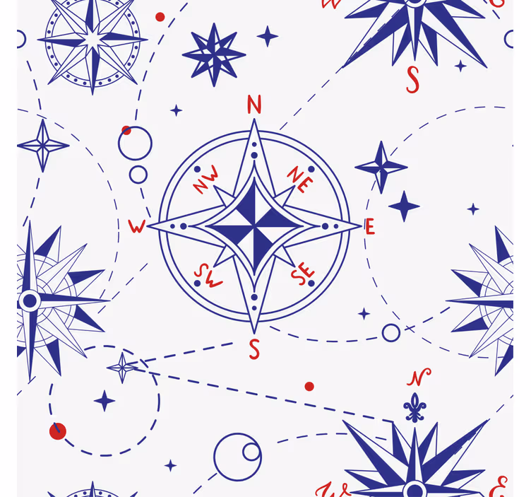 Raambekleding badkamer marineblauw en rode kompas - TenStickers