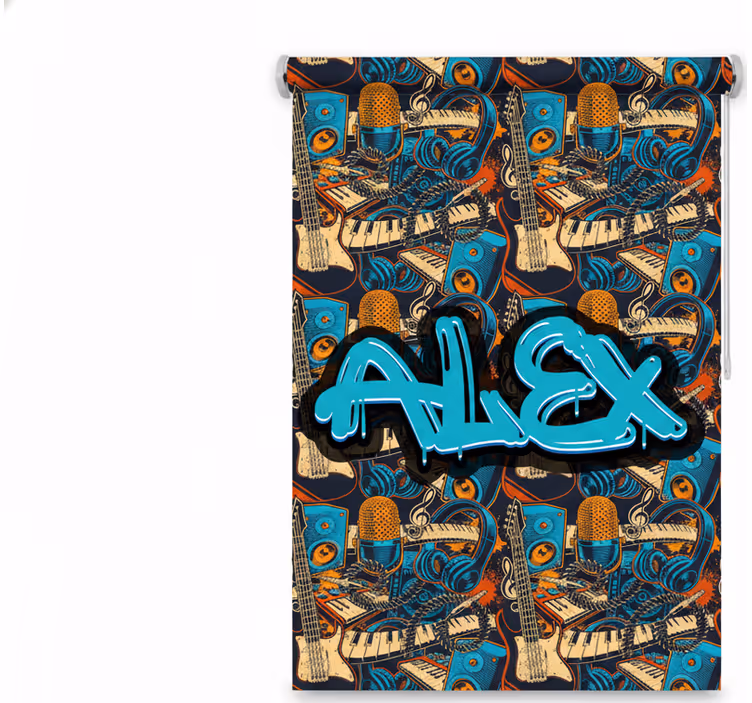 Rolgordijn tienerkamer muziek graffiti op maat - TenStickers