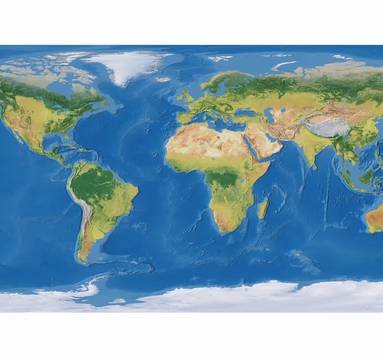 Rolgordijn wereldmap geografische realistische wereldkaart - TenStickers