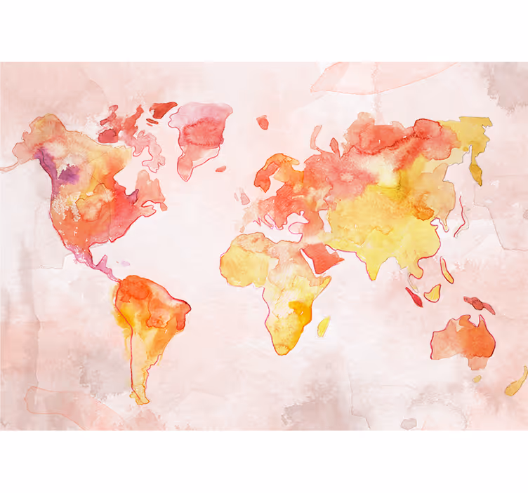 Rolgordijn wereldmap pastel aquarel wereldkaart - TenStickers