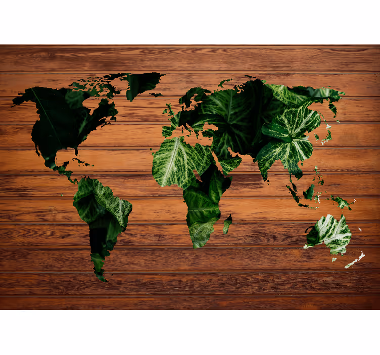 Rolgordijn wereldmap jungle en hout - TenStickers