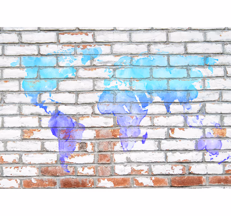 Rolgordijn wereldmap blauwe aquarel wereldkaart - TenStickers
