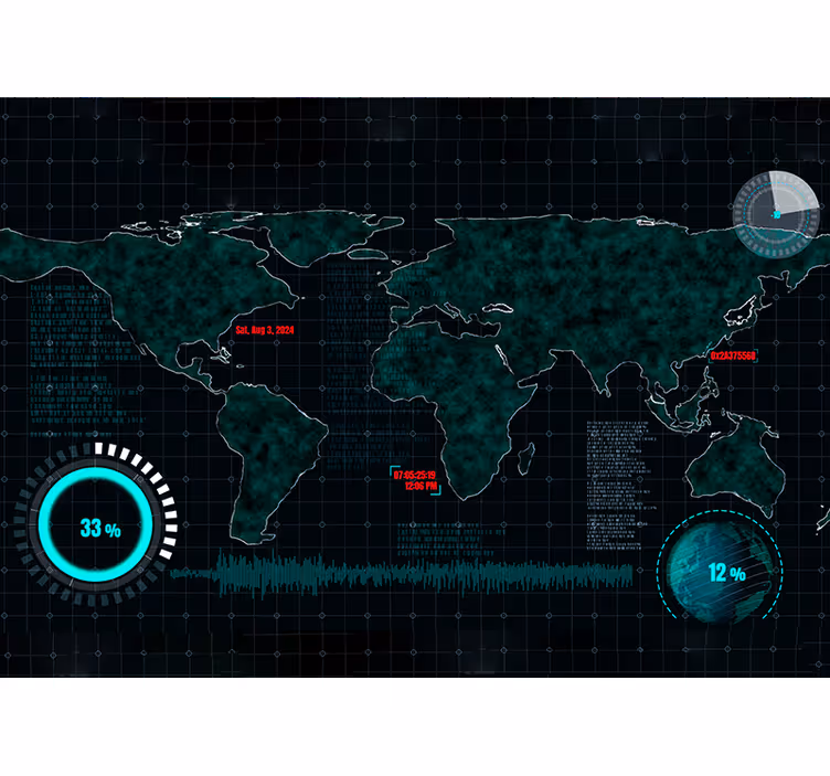 Rolgordijn wereldmap futuristische wereldkaart - TenStickers