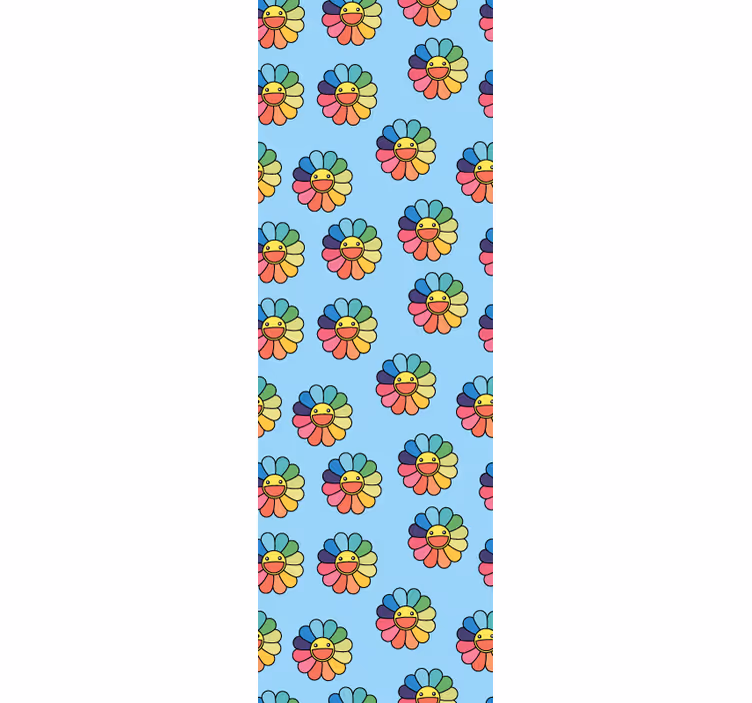 Rolgordijn tienerkamer kleurrijke bloemen smiley gezichten - TenStickers