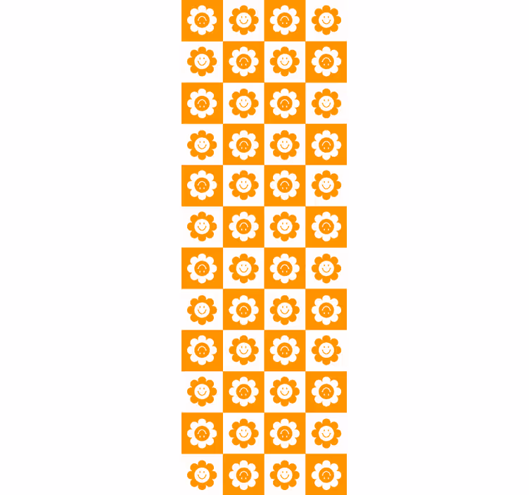 Rolgordijn tienerkamer vierkanten en bloemen glimlachjes - TenStickers