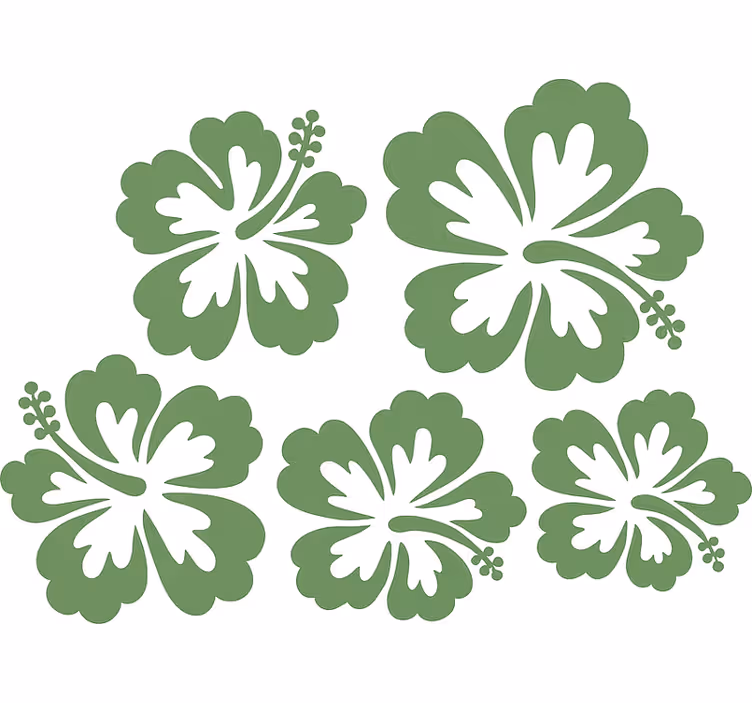 Rolgordijn bloemen saliegroen hibiscus bloemen silhouet - TenStickers