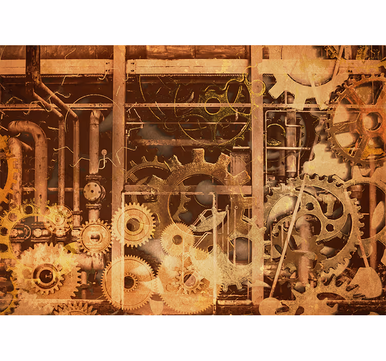 Rolgordijn rustiek retro 3d industriële buizen goud - TenStickers