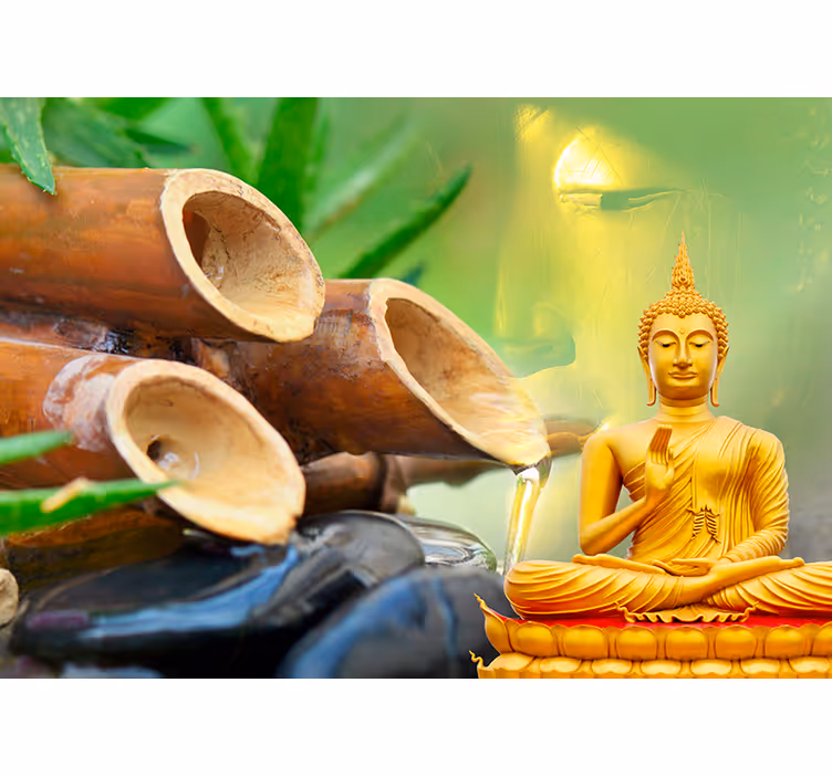 Zen rolgordijn gouden boeddha met riet - TenStickers