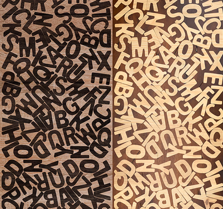 Bruin rolgordijn met alfabet typografie patroon - TenStickers