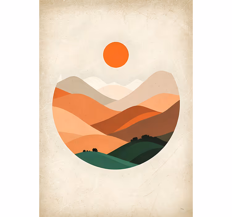 Rolgordijn oranje zon boven de bergen - TenStickers