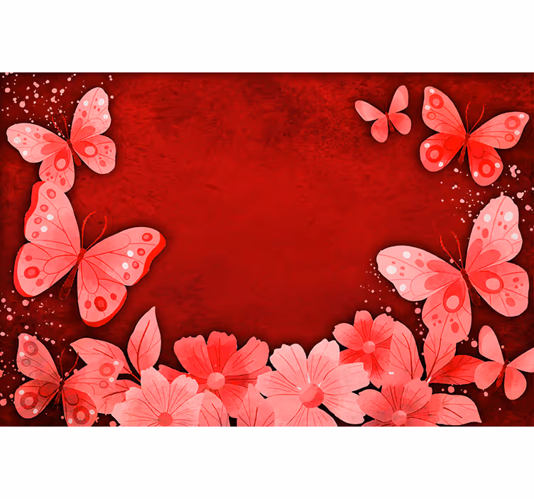 Rolgordijn rood met bloemen en vlinders ontwerp - TenStickers