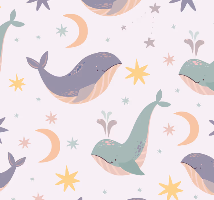 Babykamer rolgordijn met speelse walvispatronen - TenStickers