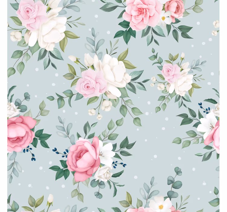 Gang rolgordijn blauw en roze bloemen - TenStickers