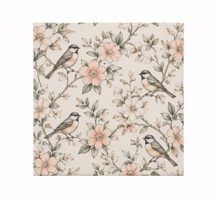 Rolgordijn oranje met vogels en bloemen schetspatroon - TenStickers