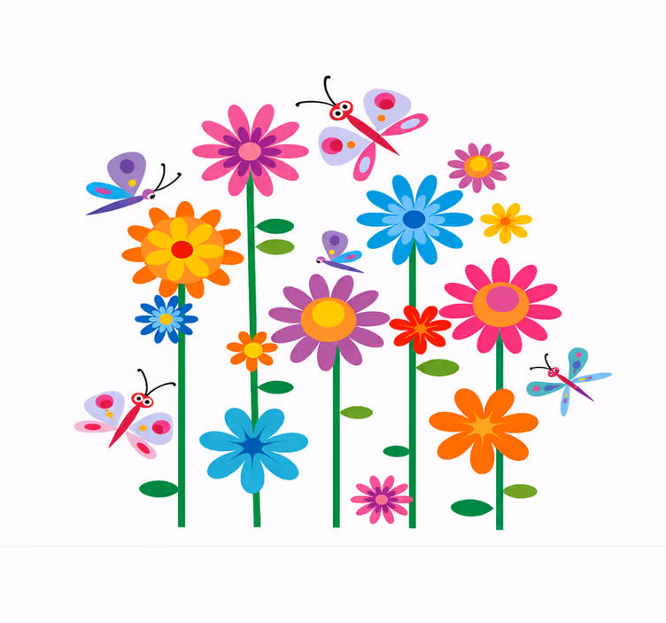 Rolgordijn kinderkamer vrolijke bloemen kinderen - TenStickers