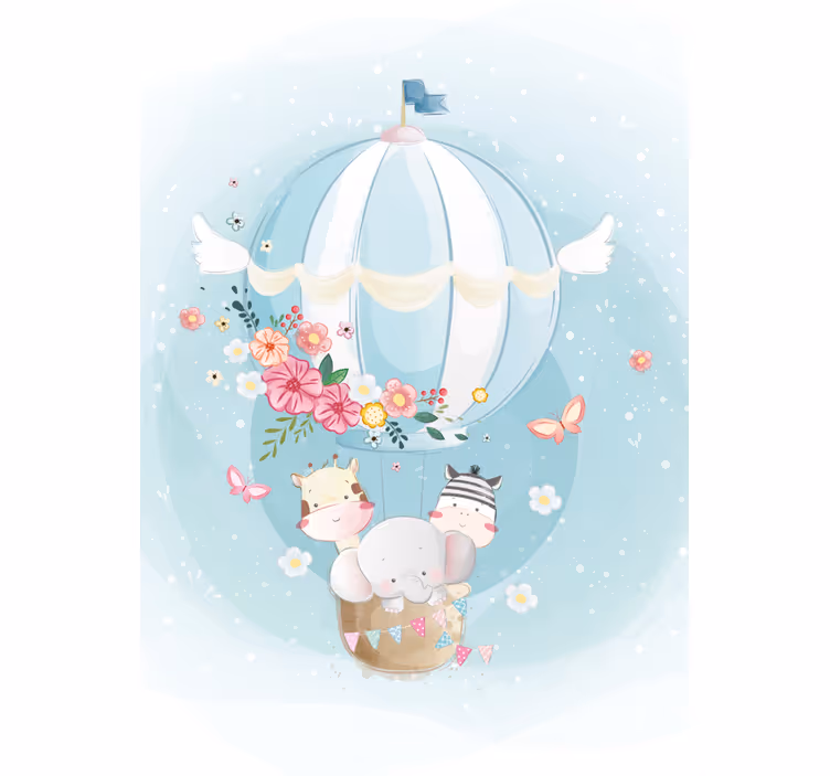 Luchtballon babykamer rolgordijn met dieren en naam - TenStickers