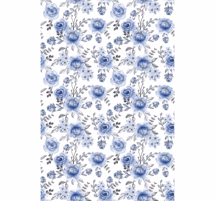 Rolgordijn eetkamer bloemen Blauw patroon - TenStickers