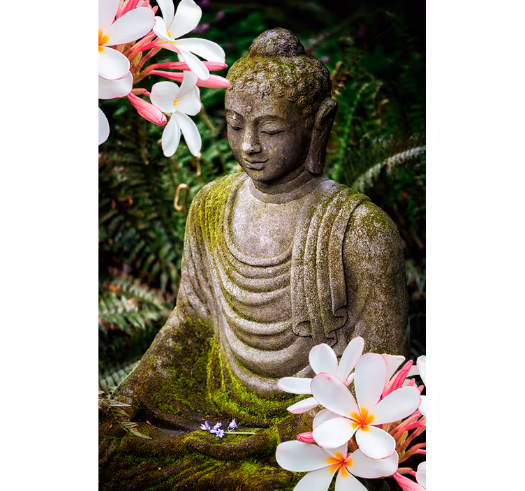 Zen rolgordijn mit bloemen groene boeddha - TenStickers