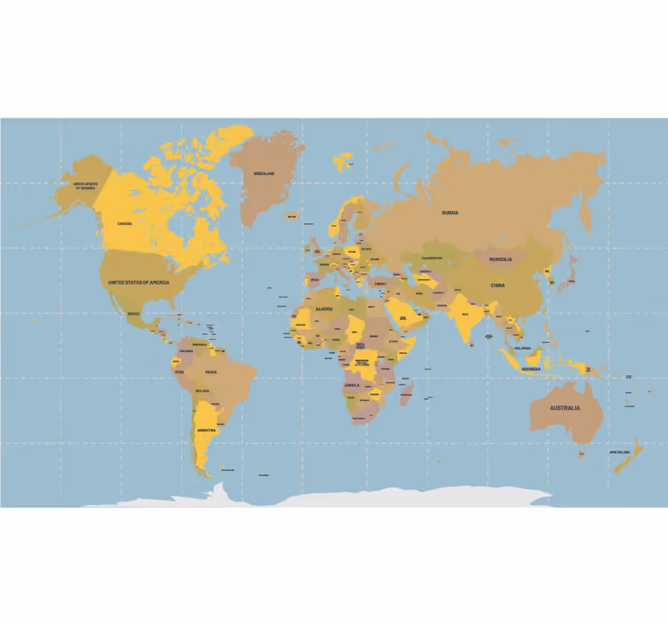 Politiek beige rolgordijn wereldmap - TenStickers