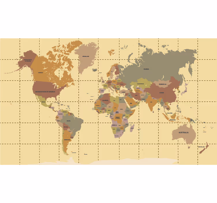 Geografische coördinaten rolgordijn wereldmap - TenStickers