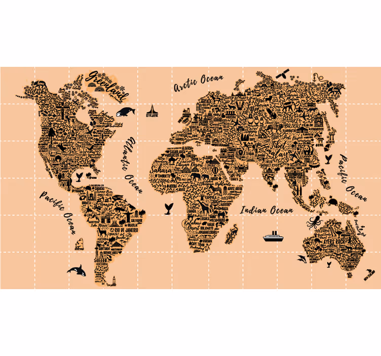 Iconische monumenten rolgordijn wereldmap - TenStickers