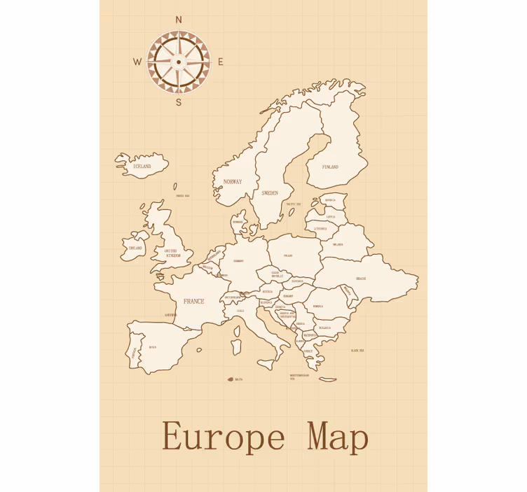 Europa op beige achtergrond rolgordijn wereldmap - TenStickers