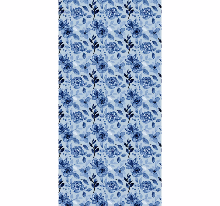 Blauwe opstelling rolgordijn bloemen en planten - TenStickers
