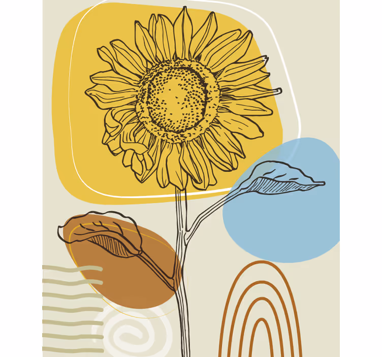 Zonnebloem met cirkels rolgordijn bloemen en planten - TenStickers