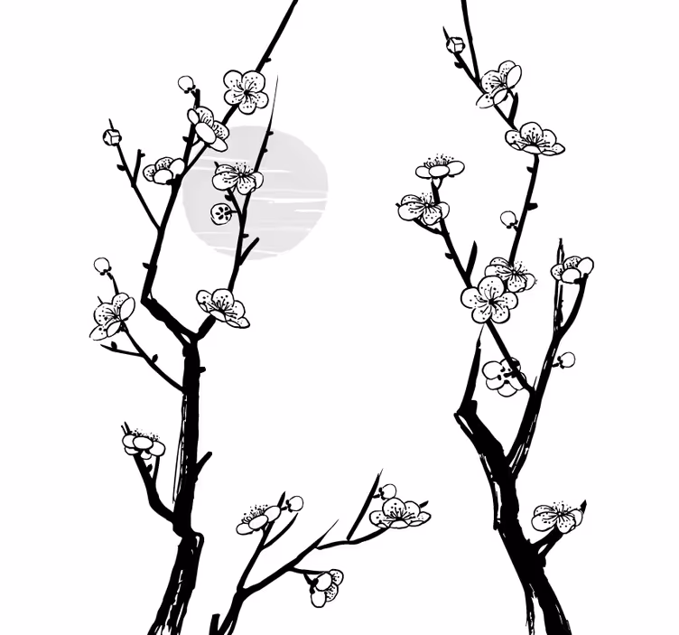 Bloeiende takken silhouet rolgordijn bloemen en planten - TenStickers