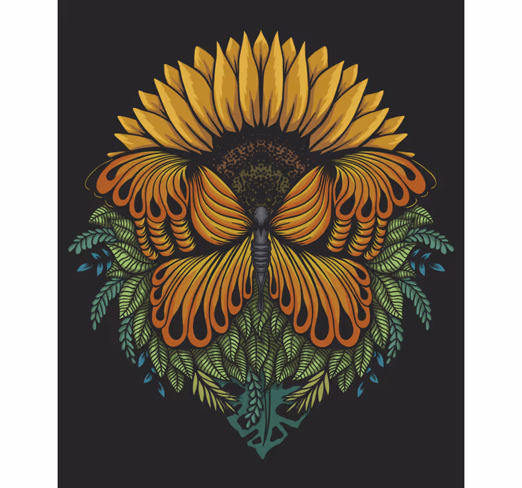 Zonnebloemmotief raambekleding vlinders - TenStickers