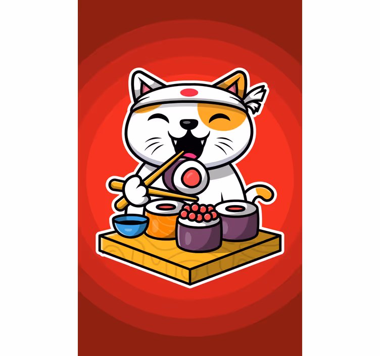 Blije kat sushi rolgordijn dieren - TenStickers