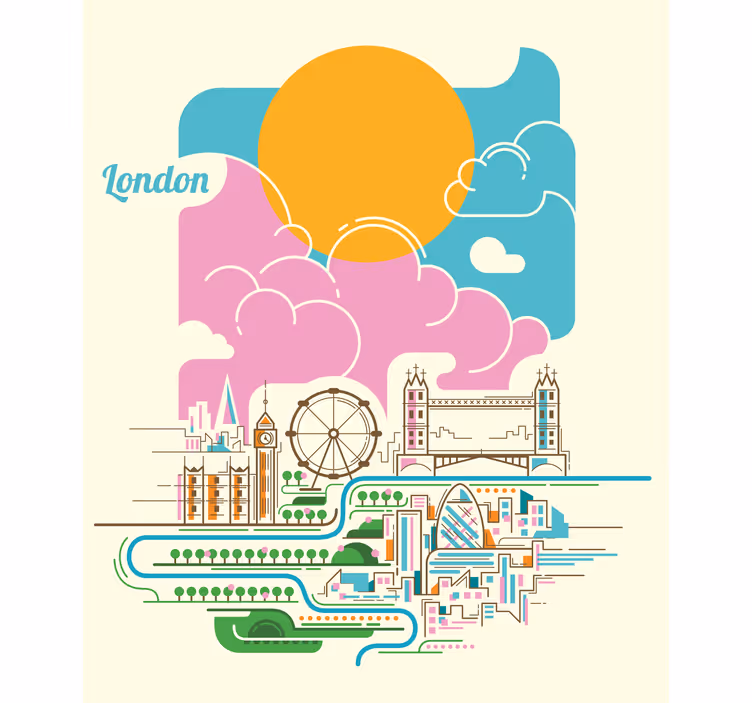 Uitzicht op de skyline van londen rolgordijn wereldmap - TenStickers
