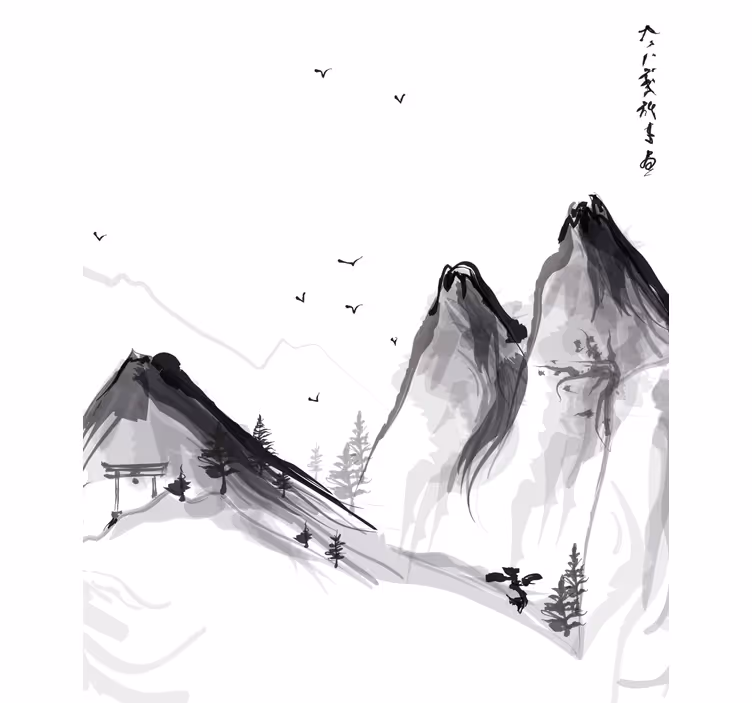 Kunst rolgordijnen Japanse winter met bergen - TenStickers