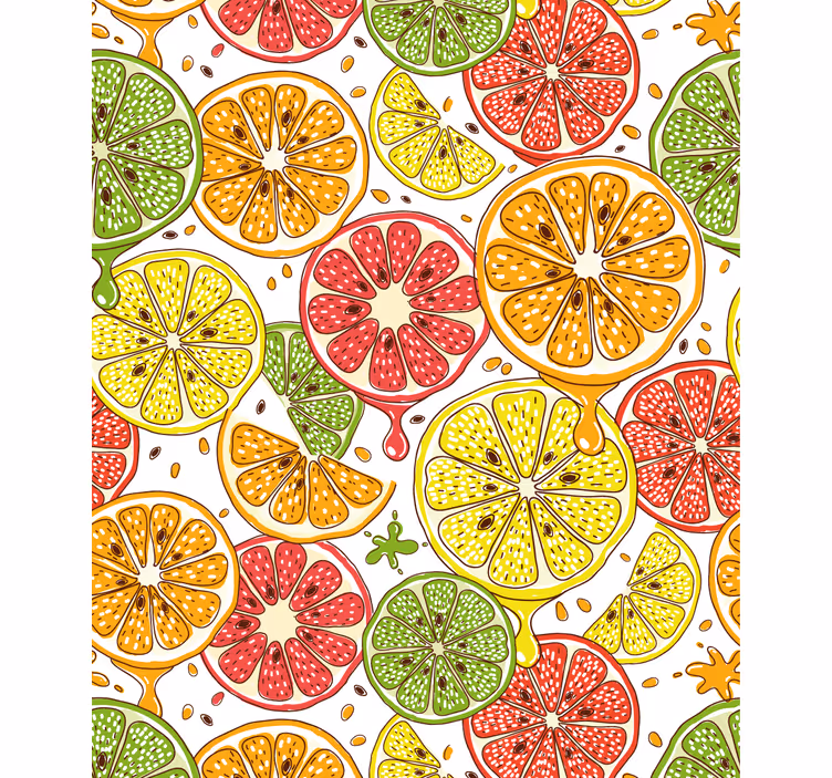 Patroon van citrusschijfjes rolgordijn keuken - TenStickers