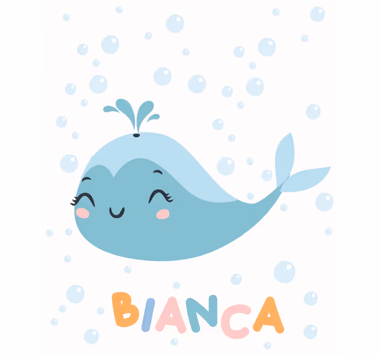 Babykamer rolgordijn met gelukkige walvis met naam - TenStickers