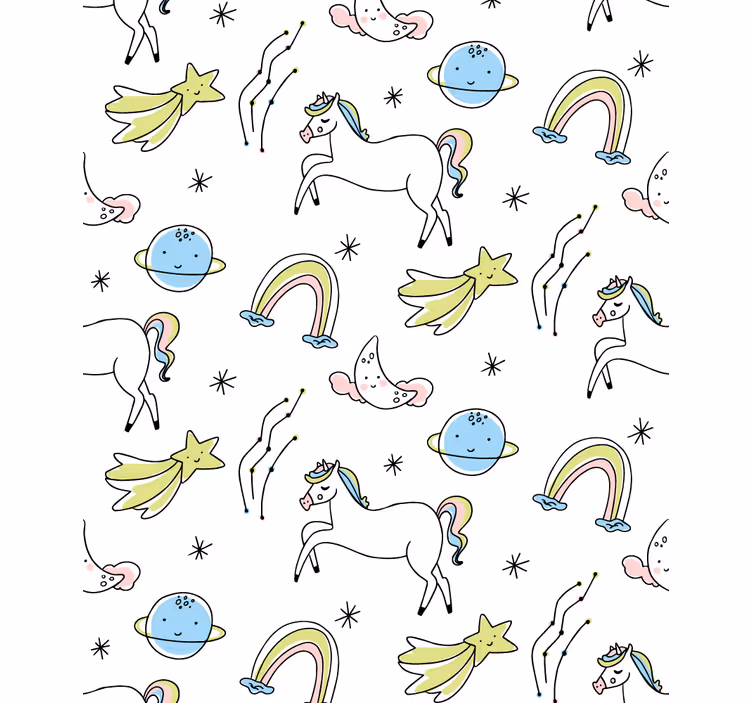 Witte eenhoorns en sterren rolgordijn kinderkamer - TenStickers