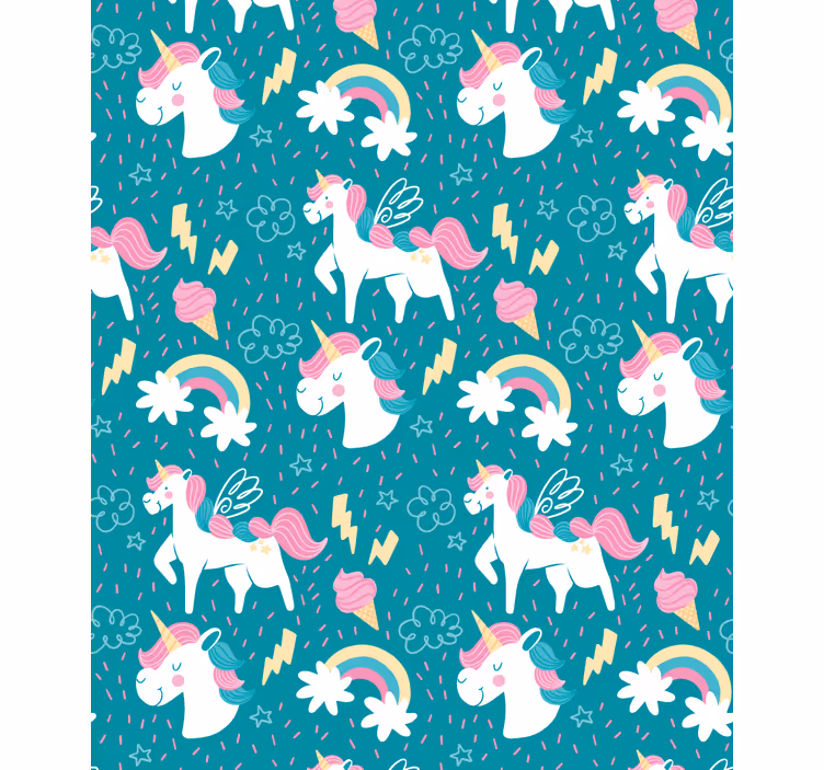 Blauw eenhoornpatroon rolgordijn kinderkamer - TenStickers