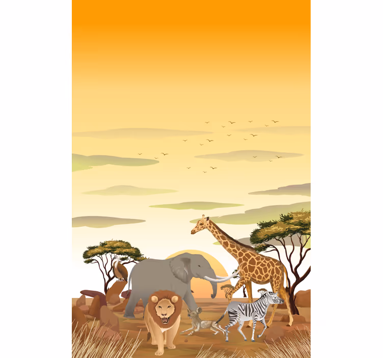 Meer dieren rolgordijnen Afrikaans tekenfilmlandschap - TenStickers