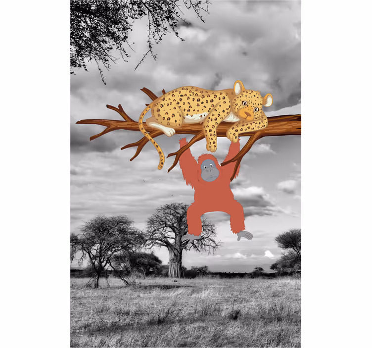 Luipaard en orang-oetan rolgordijn dieren - TenStickers