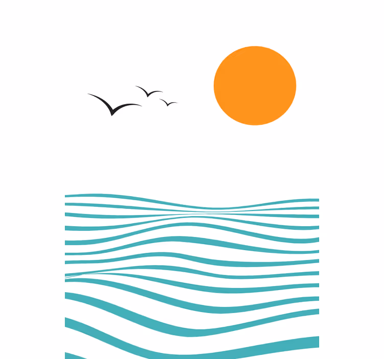 Zonsondergang met golven moderne raambekleding - TenStickers