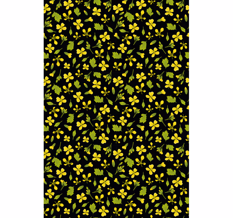 Geel en zwart patroon rolgordijn bloemen en planten - TenStickers
