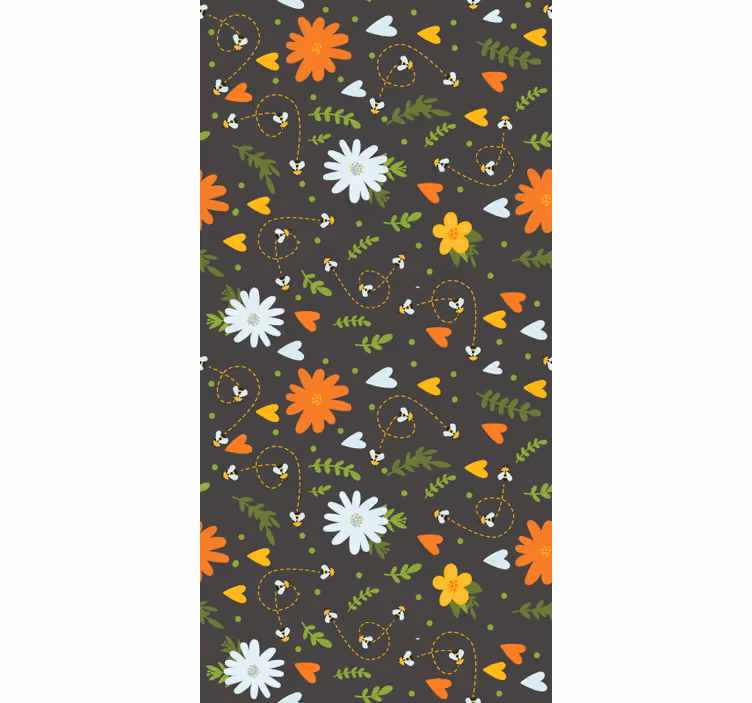 Bijen patroon rolgordijn bloemen en planten - TenStickers