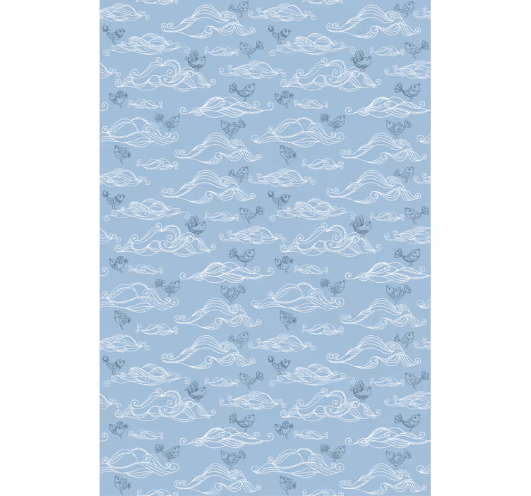 Stromende golven en vogels rolgordijn wolken - TenStickers