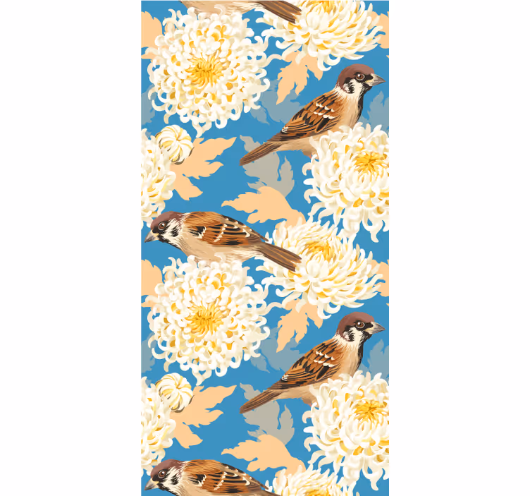 Kleurrijke bloemen en mussen rolgordijn meer dieren - TenStickers
