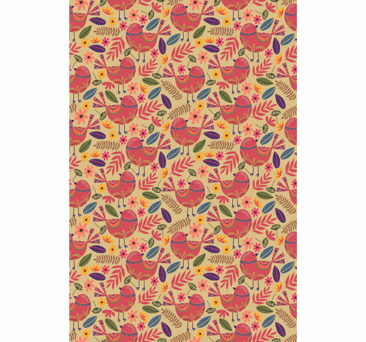 Rolgordijn bloemenprint kleurrijke vogels volkskunst patroon - TenStickers