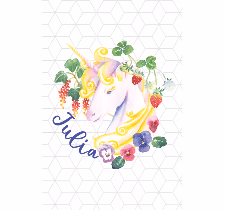 Bloemen eenhoorn met naam rolgordijn kinderkamer - TenStickers