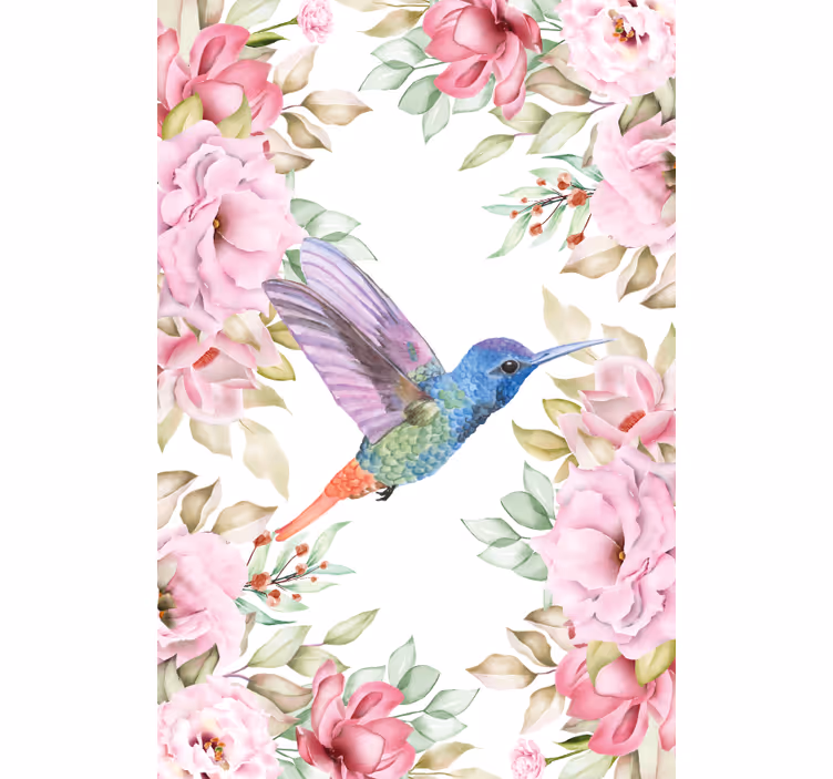 Kolibrie tussen rozen rolgordijn bloemen en planten - TenStickers