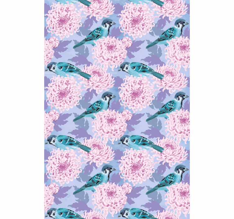Rolgordijn bloemen en planten vogels tussen bloemen - TenStickers