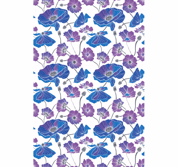 Blauw en roze patroon rolgordijn bloemen en planten - TenStickers